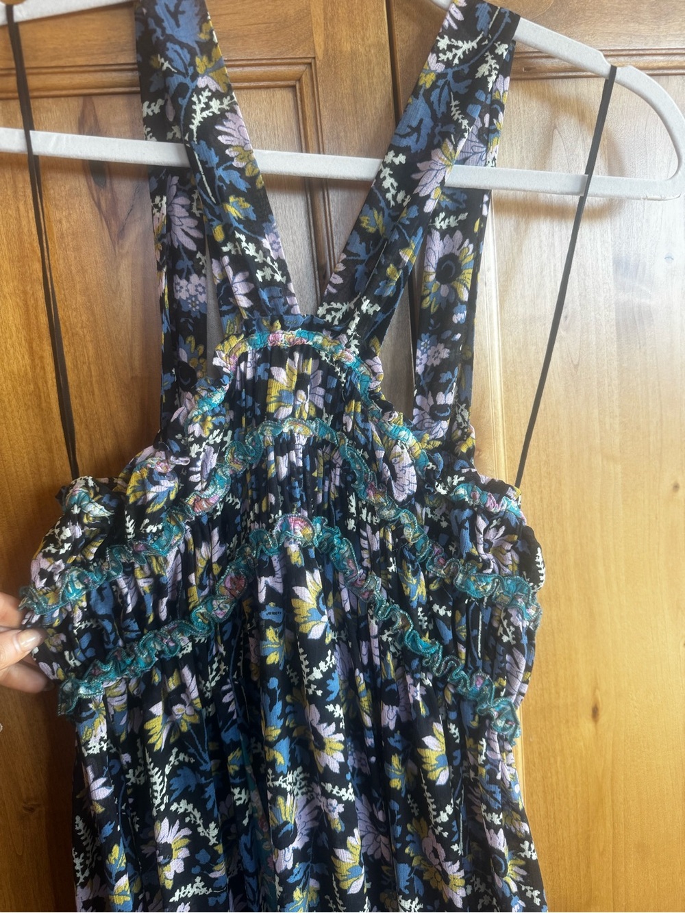 Free People Floral Print Blue Chemise Maxi Slip with Slit - Picture 6 of 9